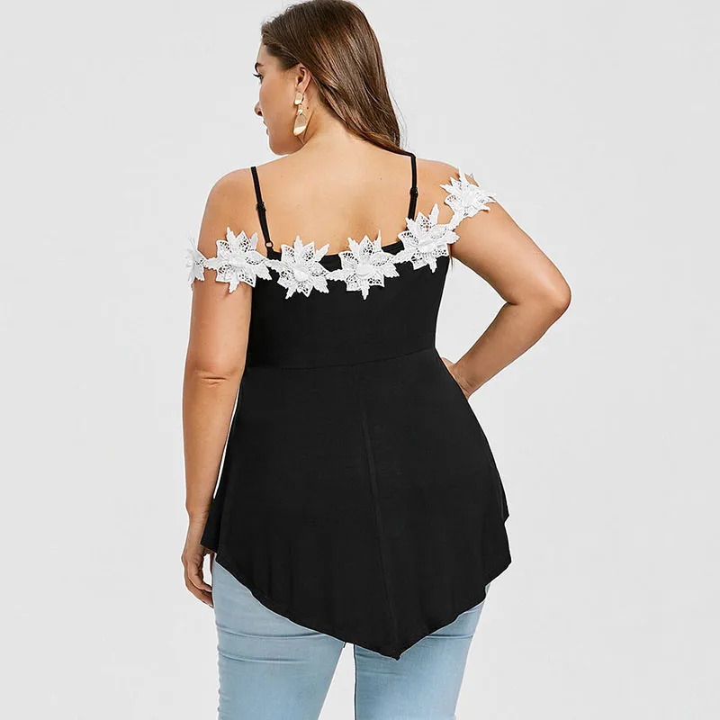 PlusMiss размера плюс 5XL белые цветочные кружева крючком топ на тонких бретелях
