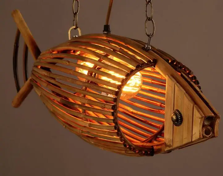 Деревянный светильник оригинальная Подвесная лампа для рыбы деревенский ретро