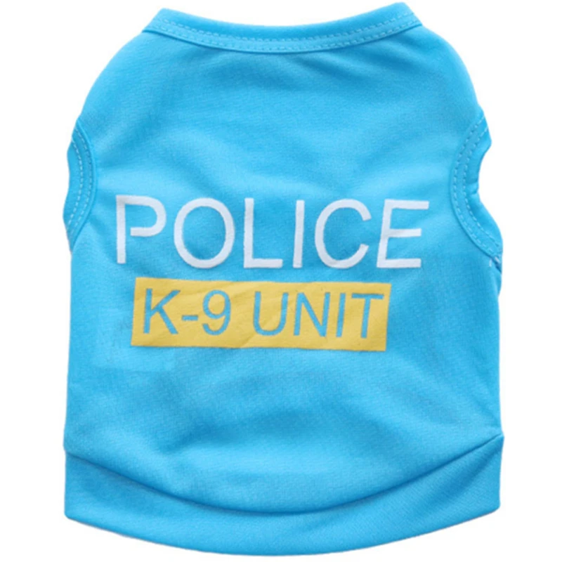 Полиция Отпечатано Черная Футболка Домашних Собак Пальто Одежда XS-L Hot Малый