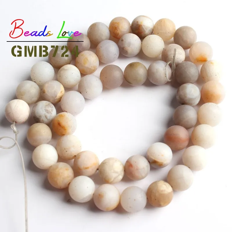 Natural Dull Polish Matte Flower Agata Stone Round Beads for Jewelry Making Pick Size 4 6 8 10 MM Diy Bracelet Necklace 15Inches | Украшения