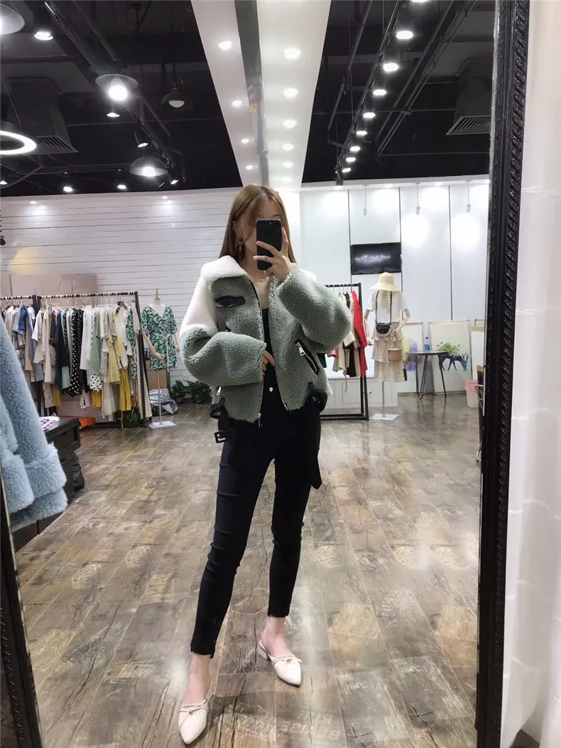 Модное женское пальто из овечьего меха, зимняя куртка для женщин, Новое поступление, шикарная верхняя одежда с карманами на молнии из искусственного меха, короткие женские зимние пальто