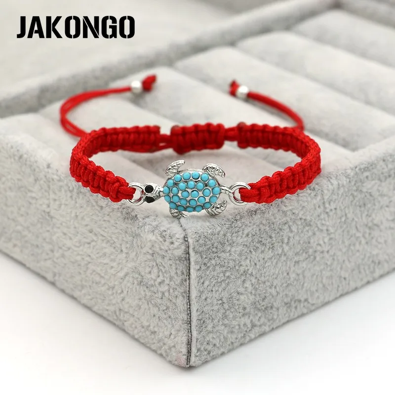 Женский и мужской браслет JAKONGO красный плетеный с кристаллами черепахи