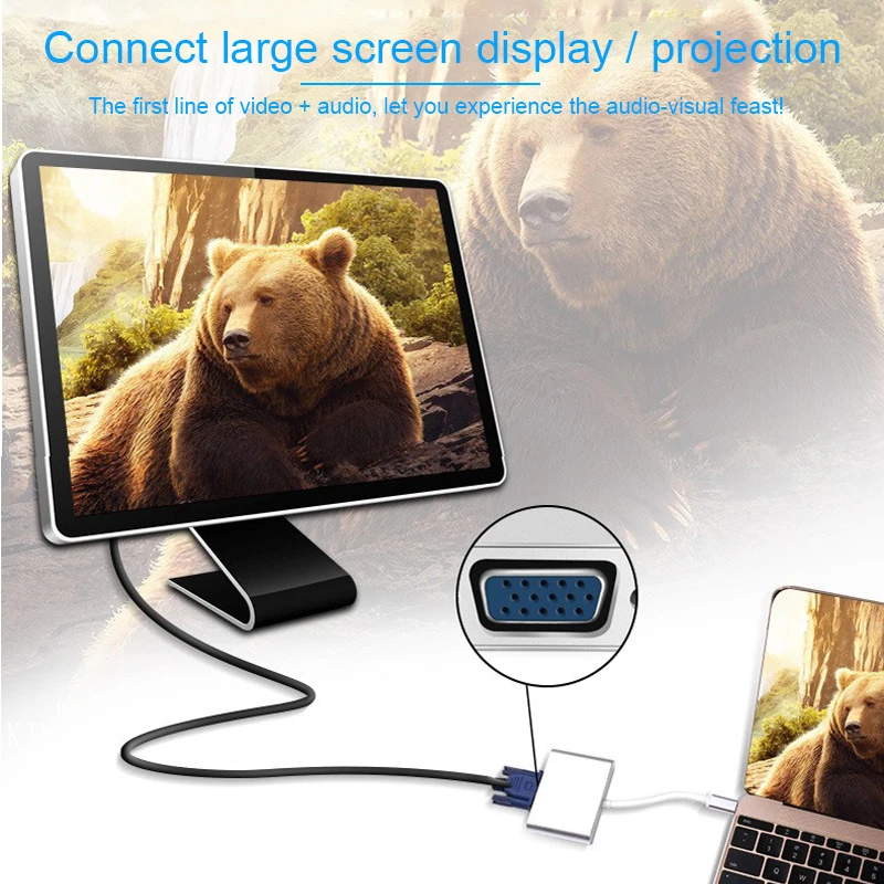 Кабель-адаптер Basix Type C-Female адаптер USBC USB 3 1 к VGA для Macbook 12 дюймов Chromebook Pixel Lumia 950XL Usb C