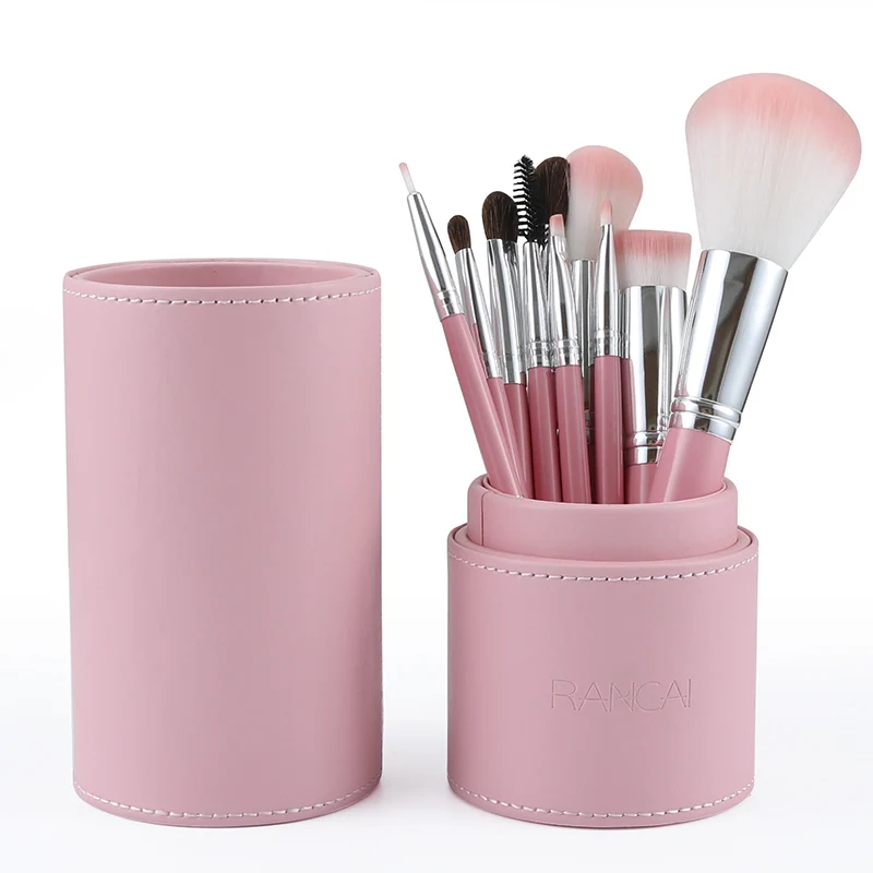 10pcs Pink Cylinder RANCAI 10 шт. набор кистей для макияжа Косметическая основа под макияж набор кистей высокого качества тени для век пуховка для пудры - Handle Color: 10pcs Pink Cylinder