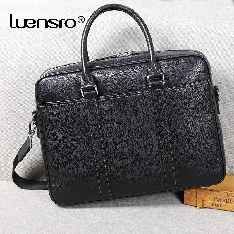 

2022 New Large Briefcase Famous Brand Genuine Leather Men Business Tote Work Bag Shoulder Laptop Briefcase Office Bags for Men