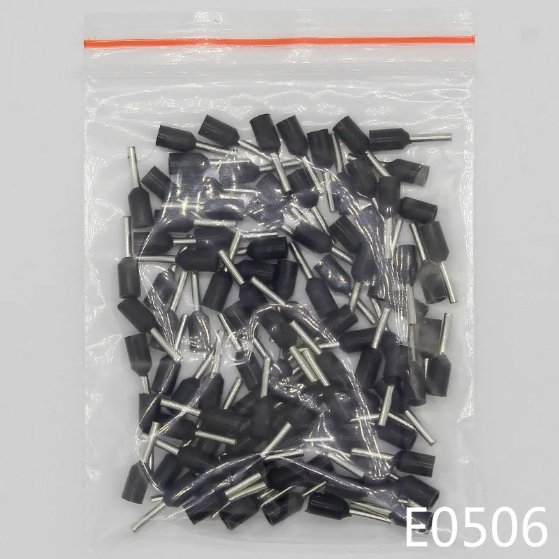 E0506 трубки Изоляционные изолированные клеммы 0.5MM2 кабель провод разъема 100 шт./упак. изоляционные обжимной терминал разъем для электронных сигарет - Цвет: Black