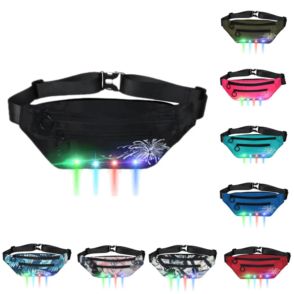 New Outdoor Unisex Fashion Sports Led Flash Pockets Hiking Phone Pockets Purse Chest Travel Cashier Belt Boys Girl Bag#R10