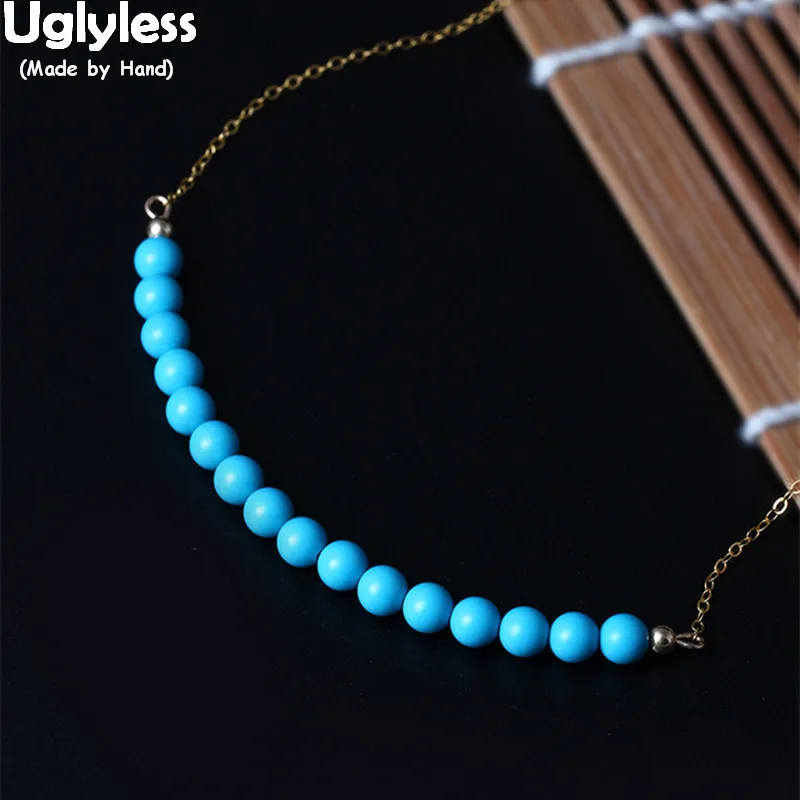 

Uglyless 100% 925 Sterling Silver Vintage Ethnic Bohemia Chokers for Women Handmade Beading Turquoise Necklaces with Chain Beads