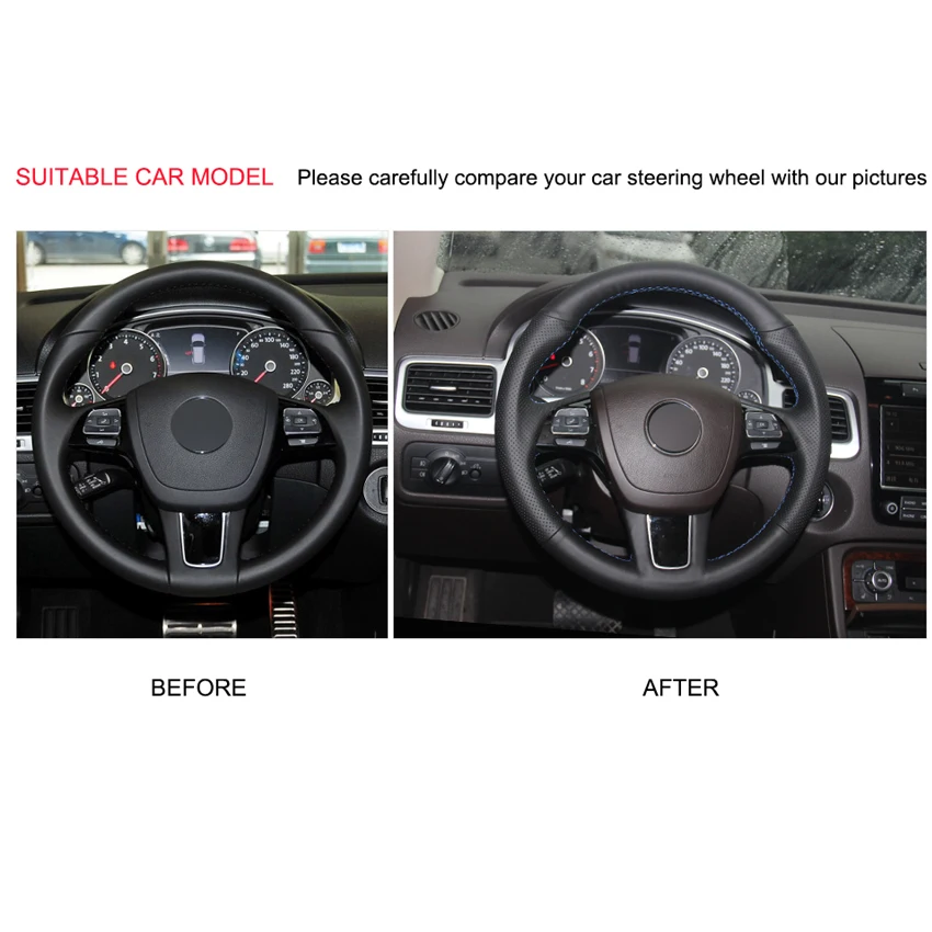 Прошитый вручную чехол из искусственной кожи на руль для Volkswagen VW Touareg 2011 2012 2013 2014