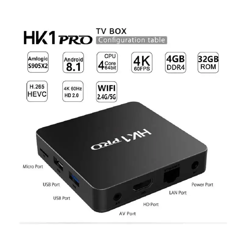 Hk1 Pro Android 8 1 Smart Tv Box Amlogic S905X2 Lpddr4 четырехъядерный 2 4G и 5Ghz Wifi Bt 100M 4K