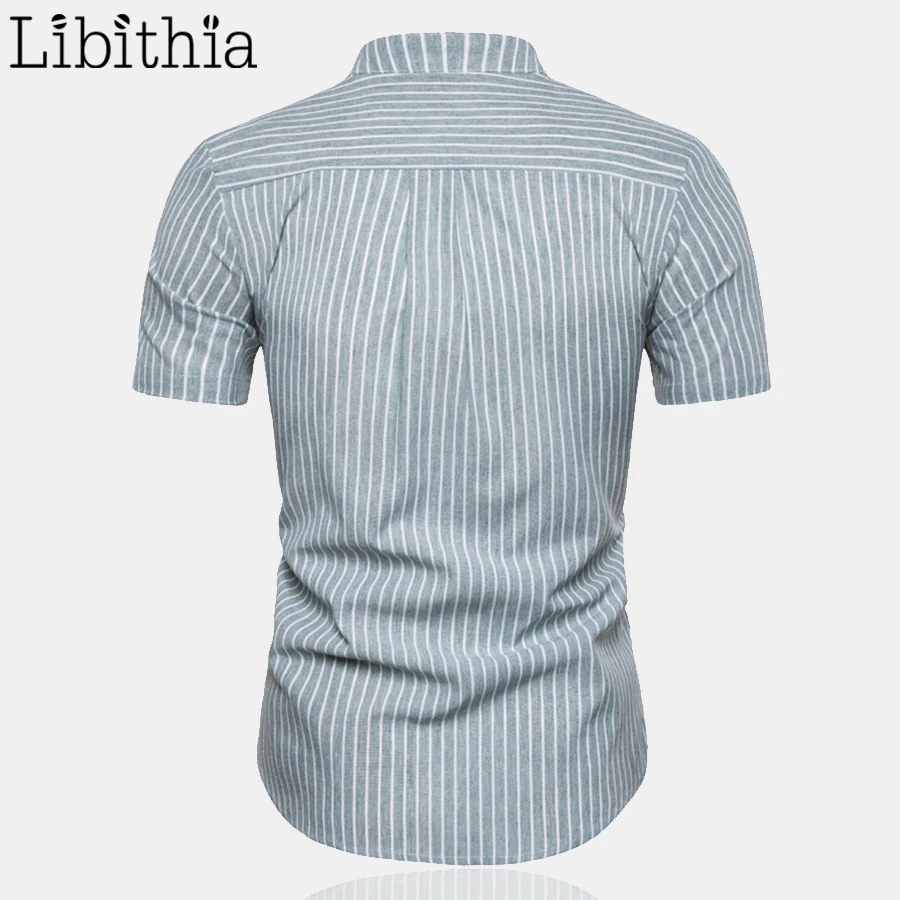 Мужская рубашка в полоску светло голубая/серая/темно серая с короткими рукавами