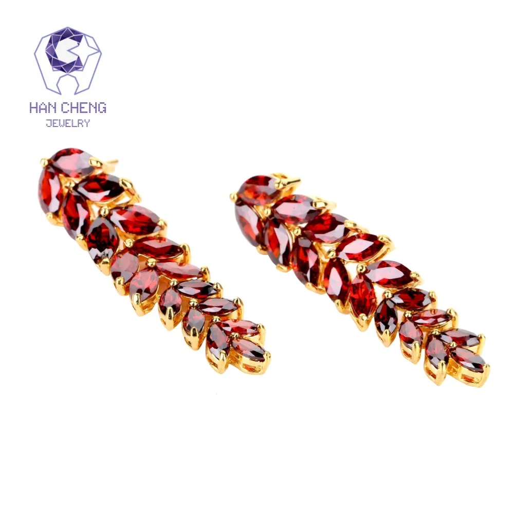 HanCheng Новая мода Роскошные золотые листья Висячие драгоценные камни циркон CZ