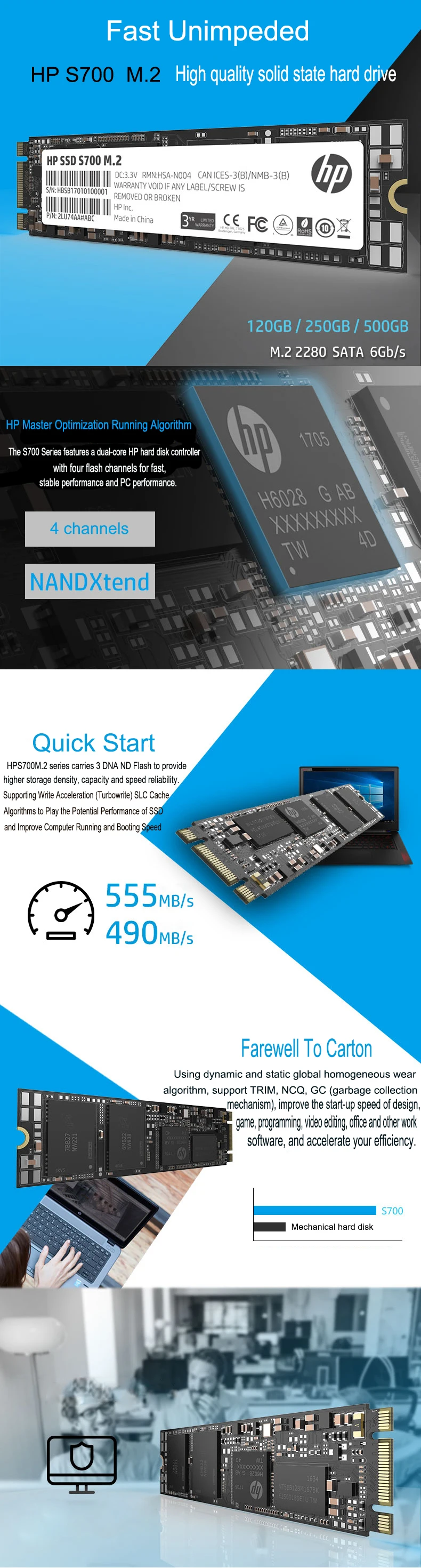 HP m2 PCIe ssd 2280 Sata 250 ГБ M.2 ssd 120 ГБ 500G 3D TLC NAND Внутренний твердотельный накопитель для ноутбука