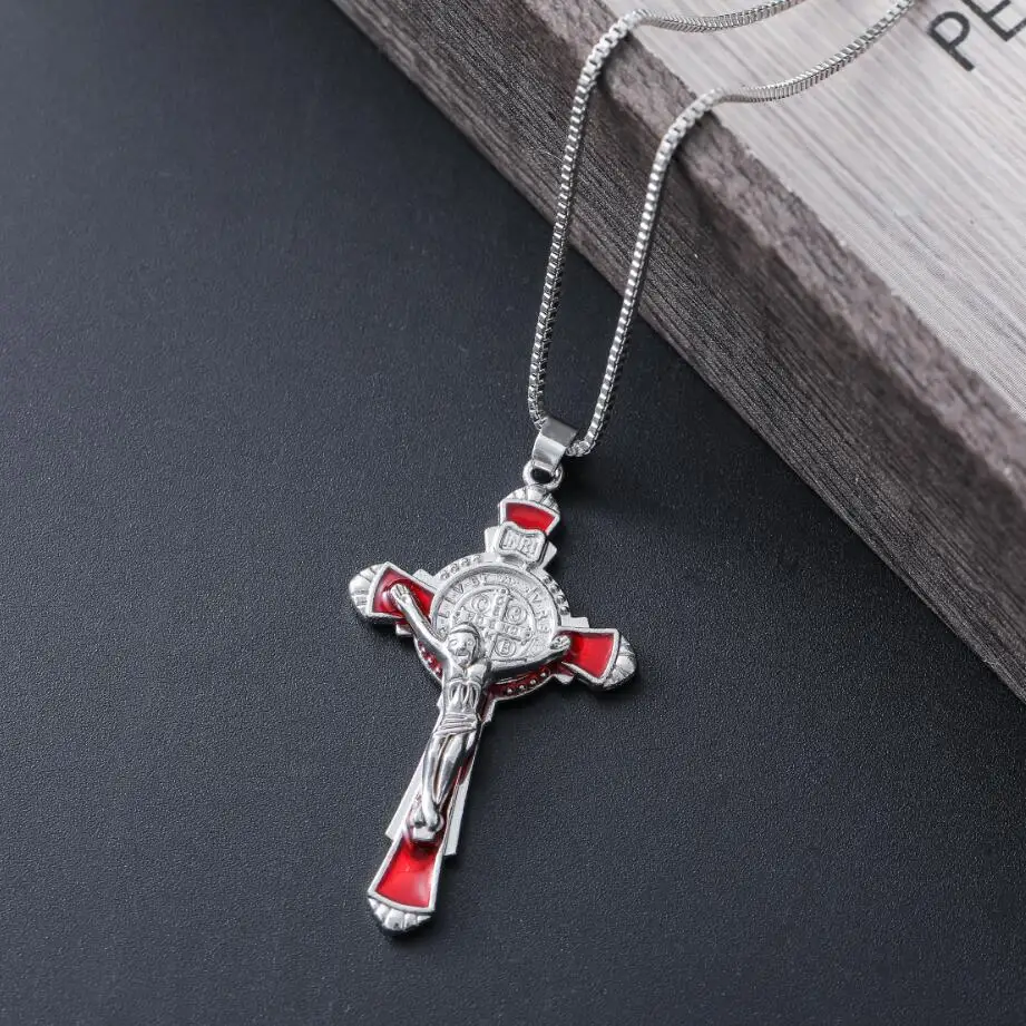 

20pcs 5Colors Enamel Saint Benedict Medal Cross Crucifix Smqlivb Religious Pendant Necklaces 24 inches Chains N1670