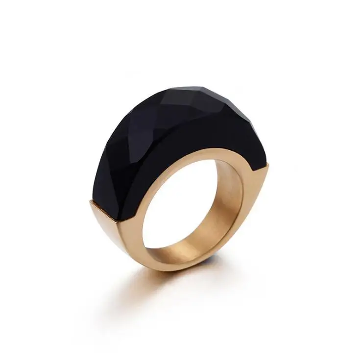 Gold Black Золотые кольца из нержавеющей стали для женщин большие красные синие оранжевые Фиолетовый Кристалл Кольца для девочек размер 6-9 вечерние ювелирные кольца - Цвет основного камня: Gold Black