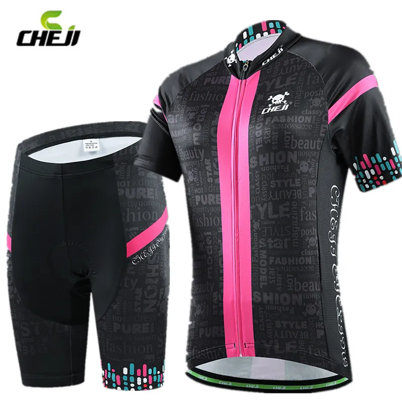 Cheji новый бренд горячей стиль женщин комплект черный дышащий с коротким рукавом