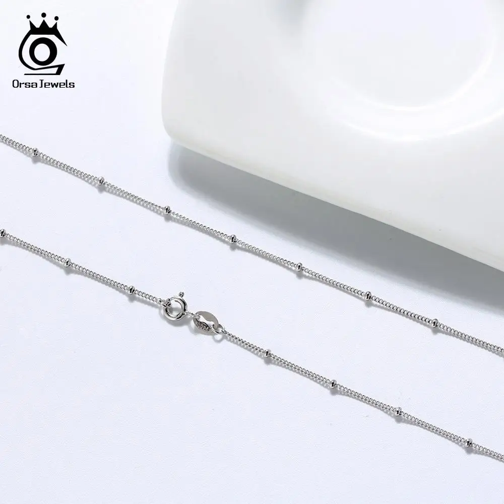 ORSA JEWELS Чистая 925 боковая цепочка с маленьким шариком длиной 45 см, простая модная женская цепочка из стерлингового серебра, ювелирные аксессуары SC22