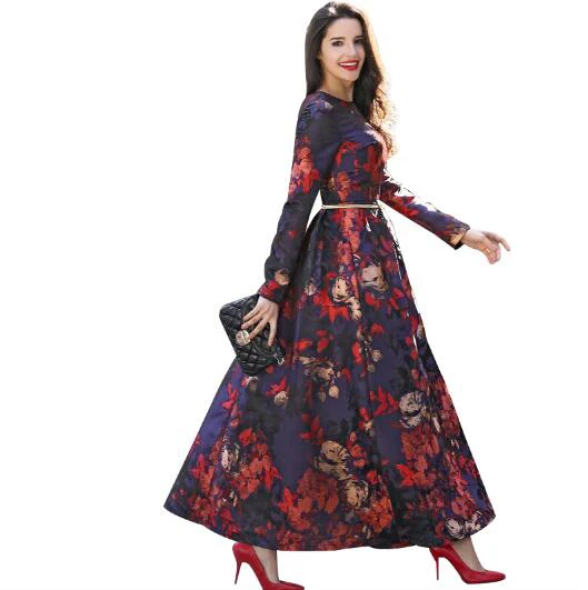 Винтажное длинное платье макси плюс размер M 4XL весна 2018 женское с длинным рукавом