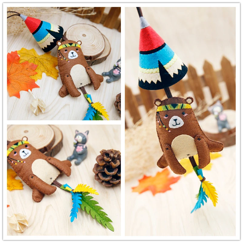 Войлочная ткань легко DIY Автомобильный кулон милый медведь дизайн сумка орнамент