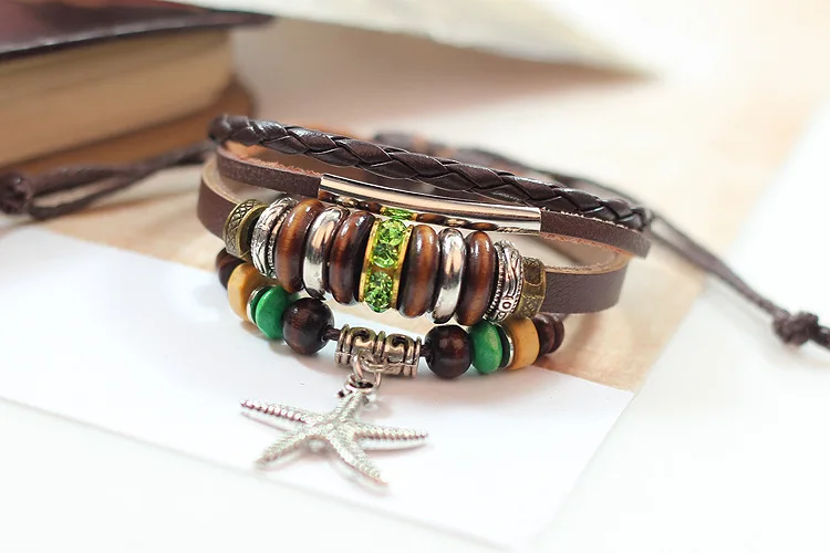 Gnova New National Leather Jewelry Girl Multilayer Handmade Beads Weave Wax Ends Charm Bracelets Bangles For Women | Украшения и