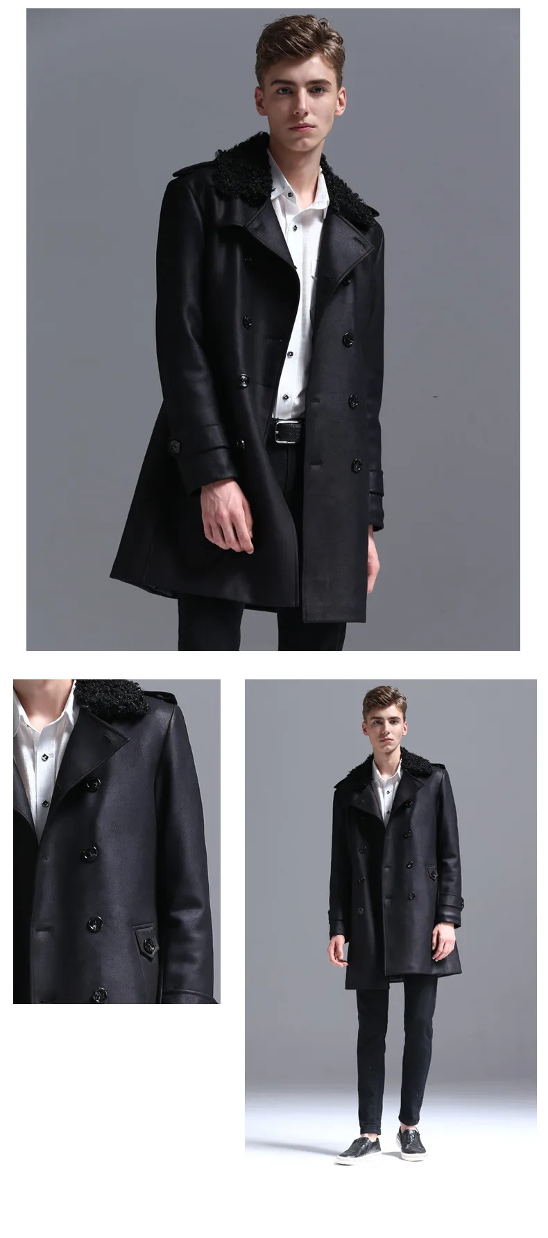 Suede Leather Trench Coat Men Windbreaker Warm Winter Cloak Mens Long Coat Plus Size 5xl 6xl Male Overcoat Korean Style Clothing