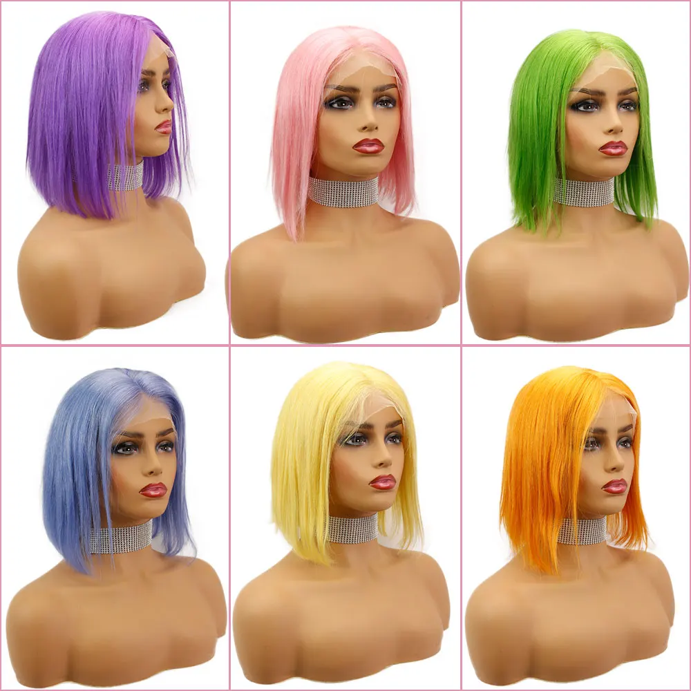 Eseewigs причёска Боб с прямыми волосами красочные парики фронта шнурка человеческих волос синий розовый желтый зеленый парики бразильские волосы remy