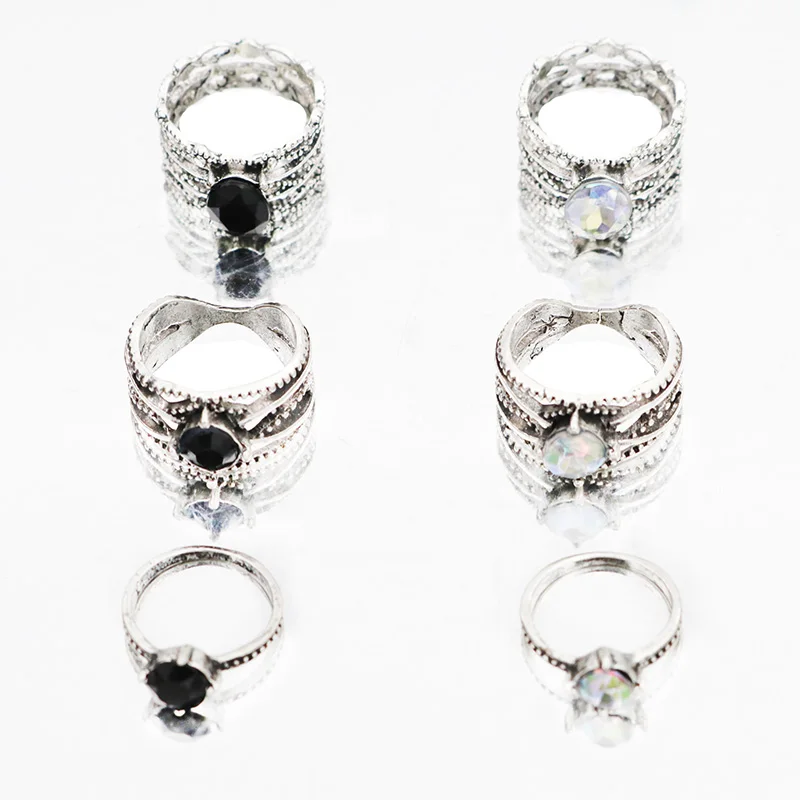 

3 Piece Set Combination Women's Ring Fashion Vintage Hollow Carved Anillo Color Rhinestones Simple Beautiful Knuckle Ring
