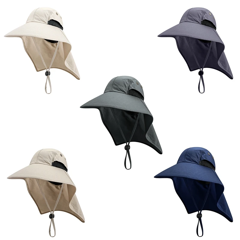 

Waterproof Neck Cover Flap Golf Cap Wide Brim Lightweight UV Protection Portable Sun Hat With Chin Strap