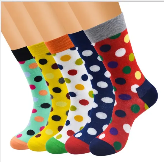 4 pairs Happy Colorful Men Socks Anti-Skid Comfortable Long Puzzle Dot Cotton free shipping | Мужская одежда