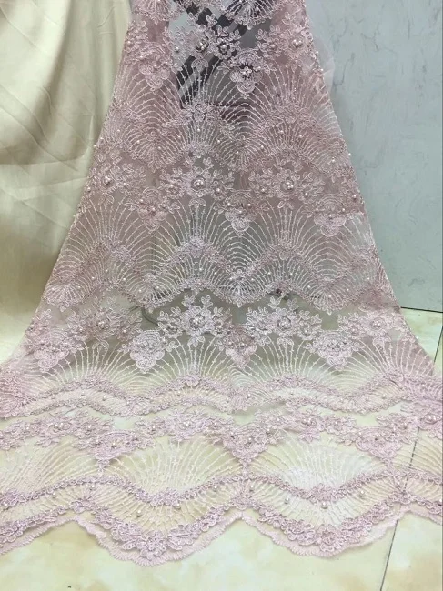 

African Lace Fabric 2018 Embroidered Nigerian Beaded Laces Fabric.High Quality French Tulle Lace Fabric For Women X1109