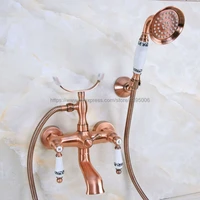 antique red copper bathroom clawfoot bathtub faucet with brass handheld shower head cold hot water faucet mixer tap bna376