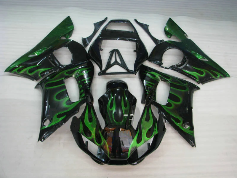 Мотоцикл обтекатель комплект для YAMAHA YZFR6 98 99 00 01 02 YZF R6 YZF600 1998 2000 2002 зеленое пламя