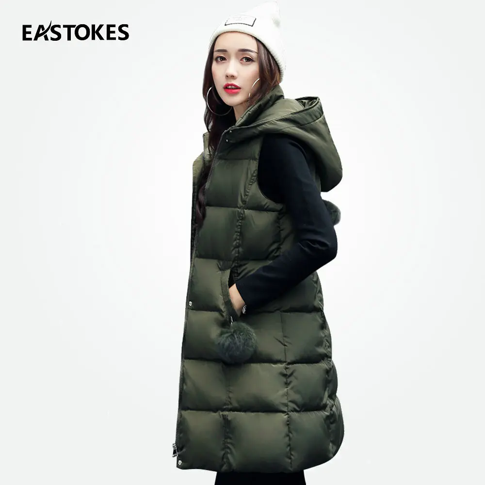 2017 зимний женский длинный жилет со съемным меховым помпоном тонкий подходит для