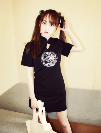 Крутой дракон вышивка черный Чонсам Рок Панк китайское винтажное платье Ципао