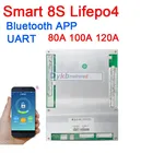 Смарт 8S 80A 100A 120A Lifepo4, литиевая, железная, фосфат, BMS, плата защиты батареи, с Bluetooth, приложение для балансировки, UART sof