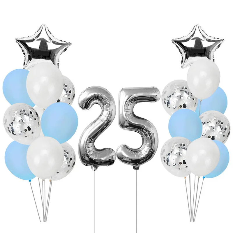 22pcs 25 Серебристо-синие От 1 до 6 лет воздушные шары на день рождения украшения на день рождения для детей и взрослых 1-2-18-21-30-40-50-60 товары на день рождения - Цвет: 22pcs 25