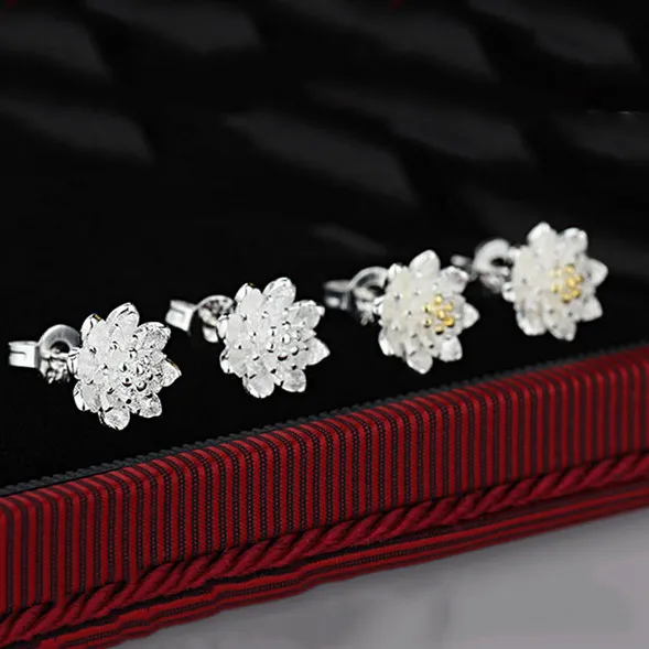 

2019 New Korean Delicate Hot Sale Beautiful Lotus 925 Sterling Silver Gold Stud Earrings Women Fashion Wedding Jewelry