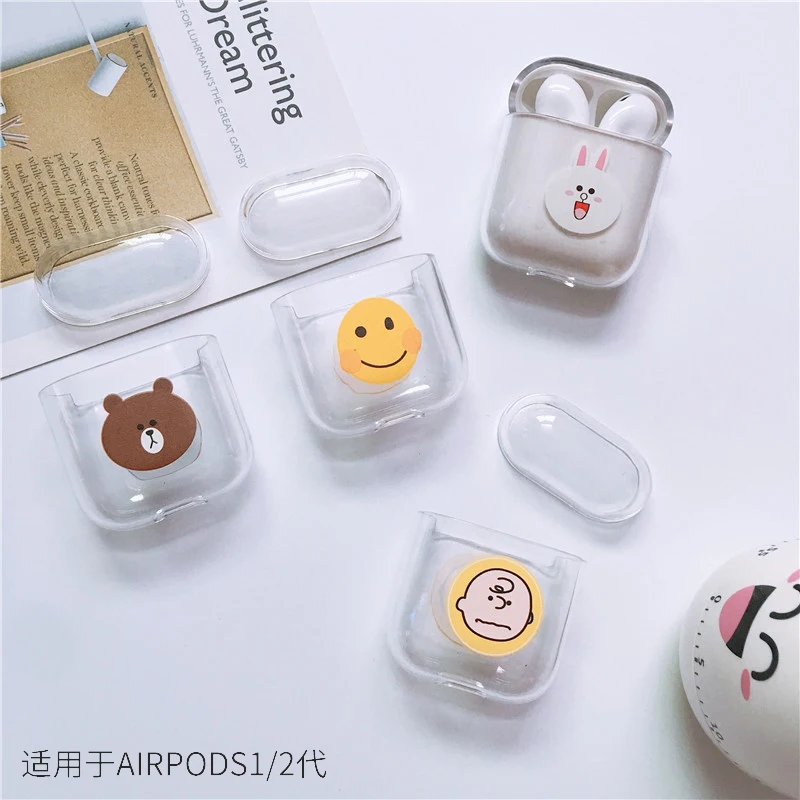 Защитный чехол Airpods с рисунком ударопрочный Прозрачный жесткий Airpods2 комплект