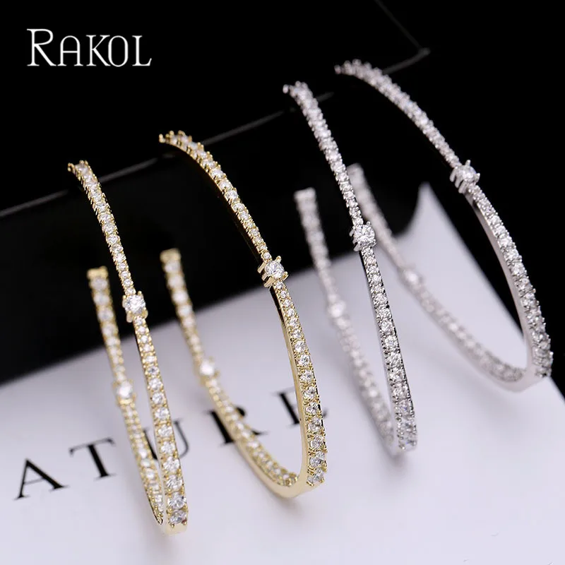 Новые модные женские серьги RAKOL, большие круглые серьги в форме кубического циркония для женщин и девушек, ювелирные изделия, аксессуары RE322958