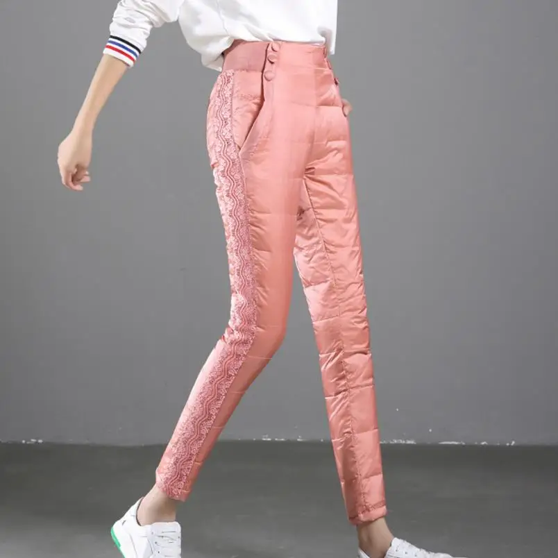 Новинка женские брюки с кружевом в стиле пэчворк зимние теплые плотные высокой