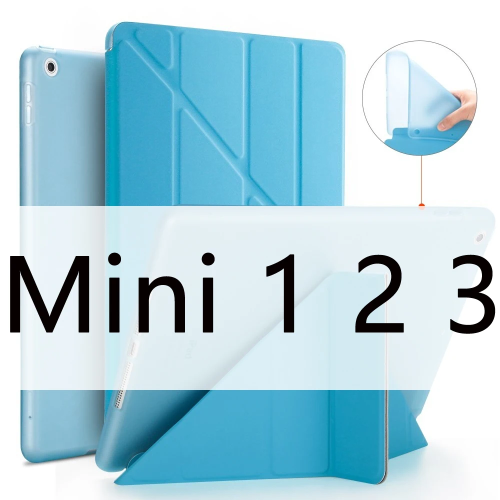 Чехол для iPad Mini 4 Mini 3 2 1 Mini 5 чехол из искусственной кожи Трансформеры умный чехол для iPad чехол 7," с силиконовой мягкой задней крышкой - Цвет: Sky blue 123