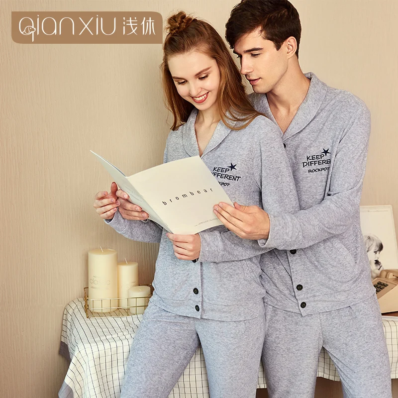 Осенне зимняя обувь Вязание хлопковое ночное белье парные пижамы наборы мужской