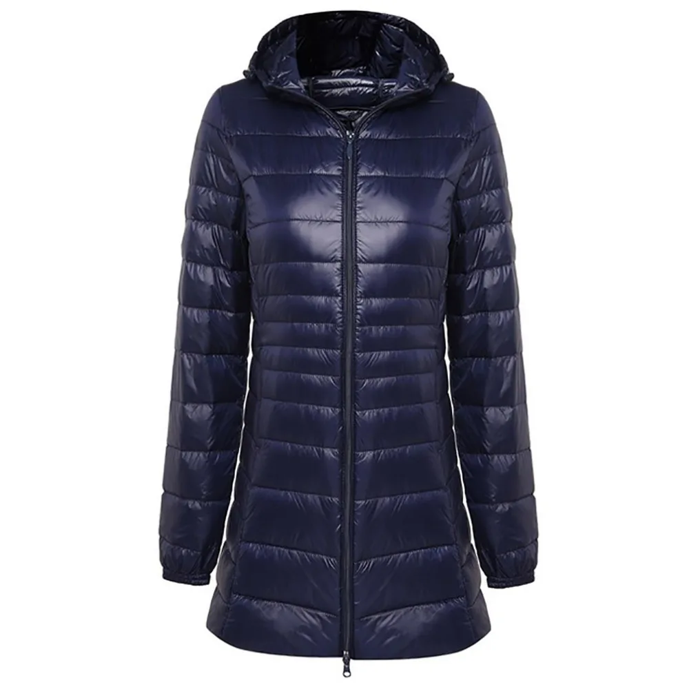 Теплое длинное пальто на зиму 2018 Ультралегкая Женская куртка-пуховик 90% гусином
