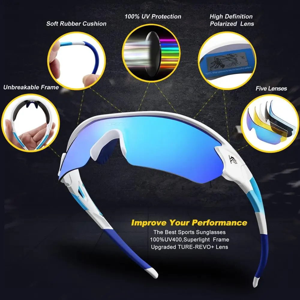 2018 Polarized Sports Sunglasses With 5 Interchangeable Lens for Men Women Cycling Running Driving Fishing Golf Baseball Glasses | Спорт и