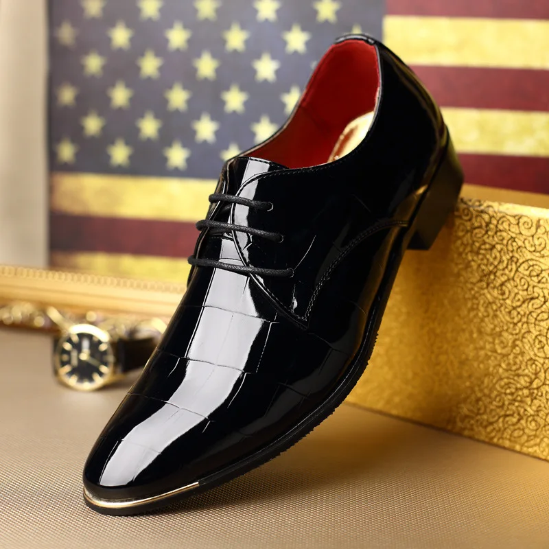 2018 new fashion high quality Casual men shoes leather shiny patent lace up dress point | Обувь