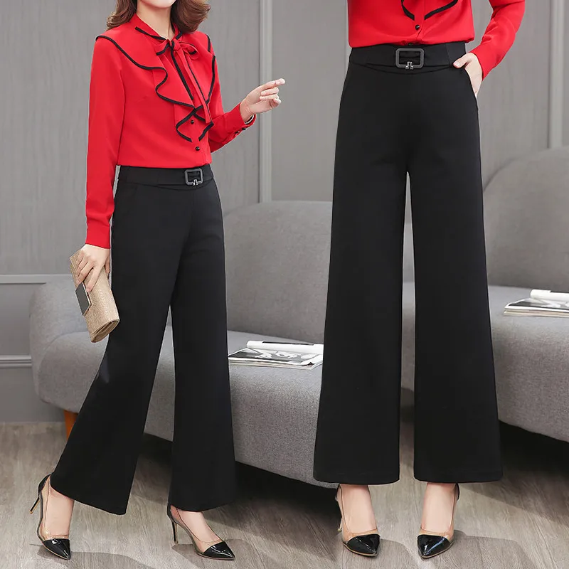 

Wide leg Pants Women 2018 Spring New Korean Wild Loose Black Cropped Pants Women's High quality Natural Waist Fashion Pants A246