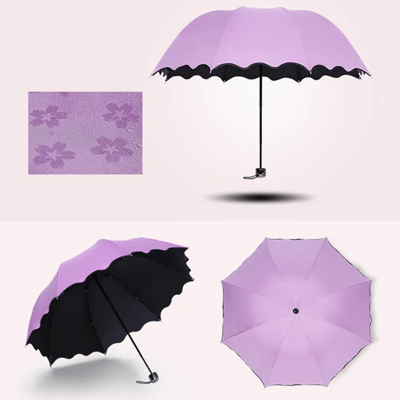 purple Складной зонт Цветущий цветок в дождливой воде не боится ветра и защищает от солнца для спорта на открытом воздухе Анти-УФ зонтик J2Y - Цвет: purple