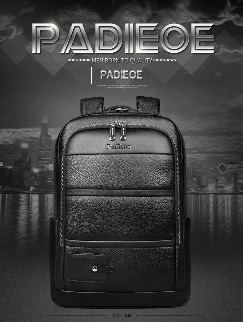 Padieoe школьный ноутбук кожаный рюкзак для мужчин 14 дюймов Сумка для ноутбука модная дорожная Mochila Masculina большой емкости мужской рюкзак