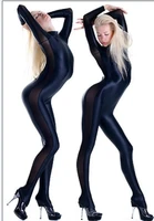 special price zentai full body costume black shiny metallic zentai suit with side mesh cosplay costume women jumpsuit