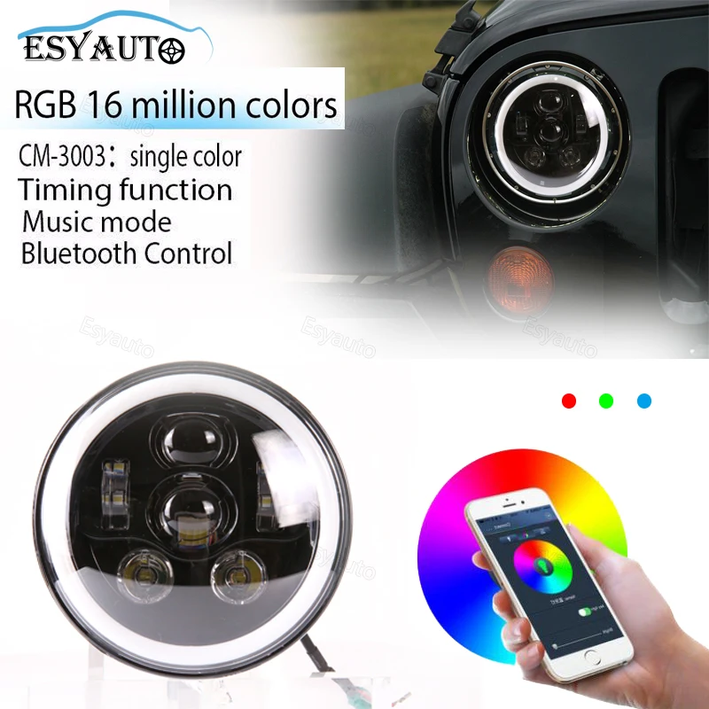 Светодиодные фары 7 светодиодный Bluetooth управление кольцевой гало RGB многоцветный